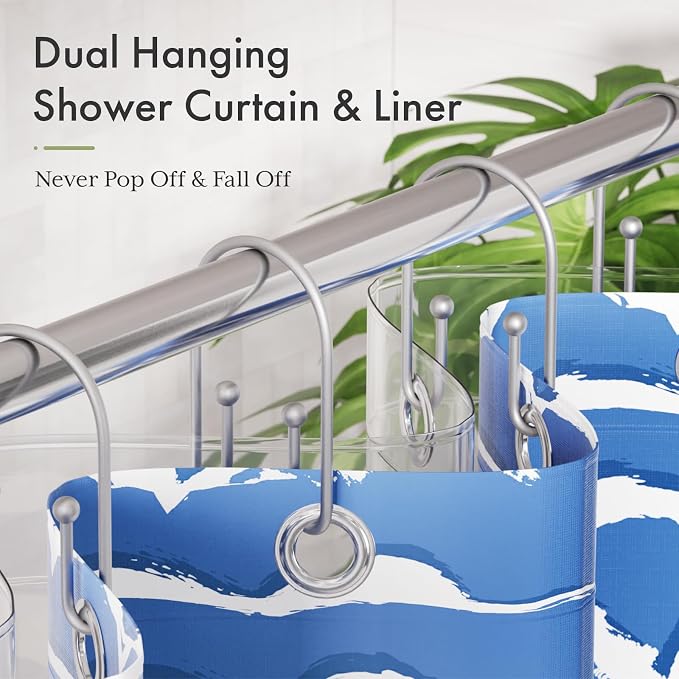 AmazerBath Shower Curtain Hooks, Space Sliver Shower Curtain Rings Rust Proof - Image 3