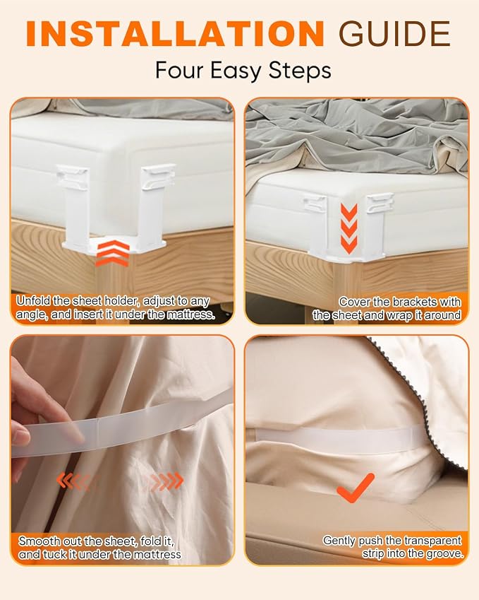 6 Pack Bed Sheet Holders, Heavy-Duty Corner Sheet Grippers | Foldable snap lock - Image 6