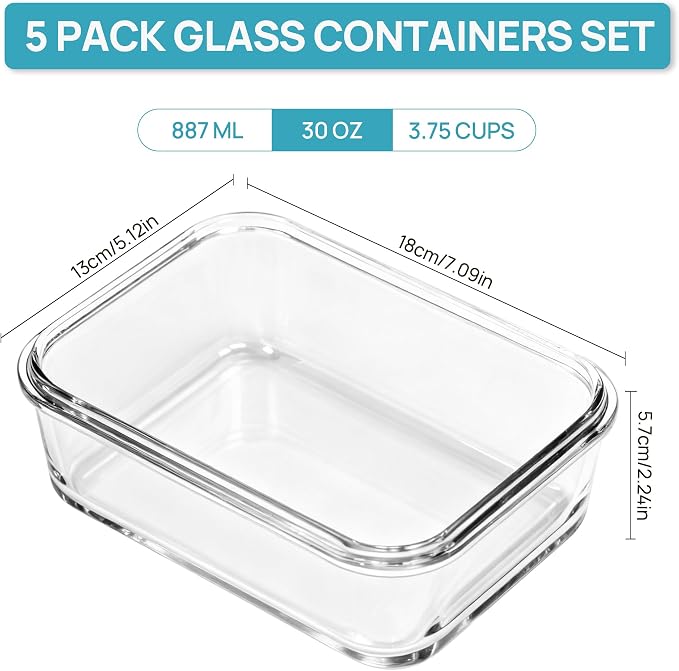 Vtopmart 5Pack 30oz Glass Meal Prep Container Sets - Image 2