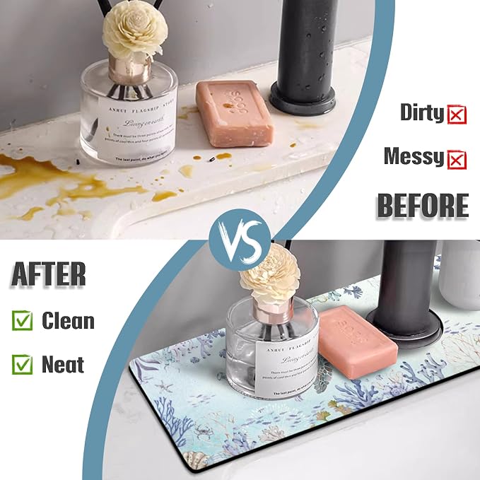 Sink Faucet Absorbing Mat, 2 Pack Drying Mat Around Faucet Sink Splash Guard - Image 3