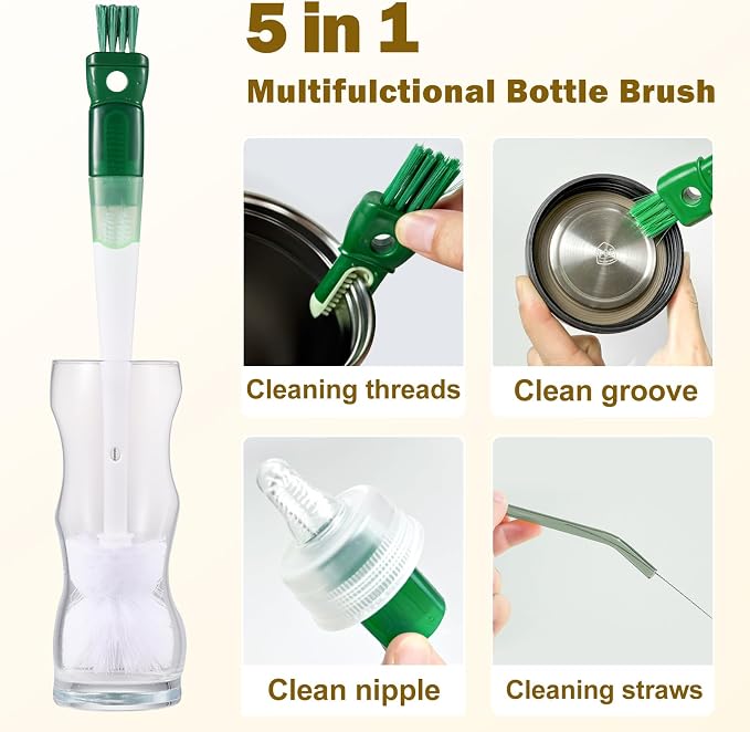 XYFuuee 5 Pack Bottle Brush Set, 5 in 1 Water Bottle Cleaning Brush, Long - Image 2