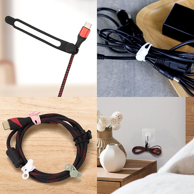 UMUST 20Pcs Silicone Cable Ties, Cable Management Cord Organizer WhiteBlack | - Image 6