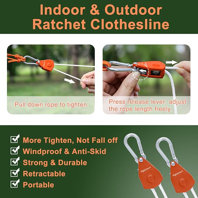 Vigorport Retractable Travel Clothesline, Dual Pulley Clothes Laundry Line - Image 2