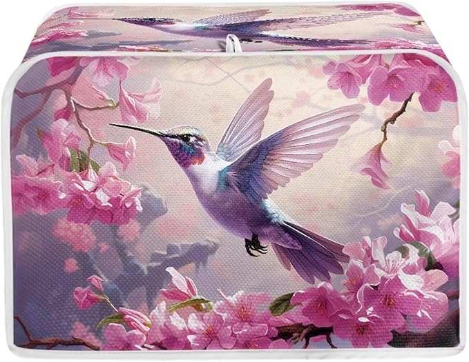 Hummingbird Flower Print Toaster Cover 4 Slice Dust Fingerprint Protection for Kitchen Small Appliance Kitchen Accessories Decor