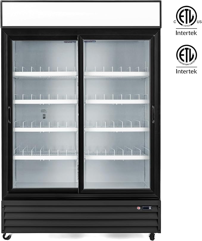 Wilprep Commercial Refrigerator, 37 cu. ft. Upright Beverage Display Refrigerator with LED Lighting, 52.4" Sliding Glass Door Merchandiser Fridge, ETL, ETL sanitation Listed