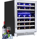 Luchar 24 Inch Wine Cooler Refrigerator, 46 Bottle Dual Zone Built-in or Freestanding Wine Fridge with Double-Layer Tempered Glass Door, Wine Refrigerator for Home, Kitchen, Bar, Office