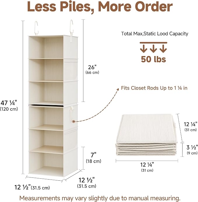 StorageWorks 6-Shelf Closet Organizers, Two 3-Shelf Separable Hanging Shelves - Image 3