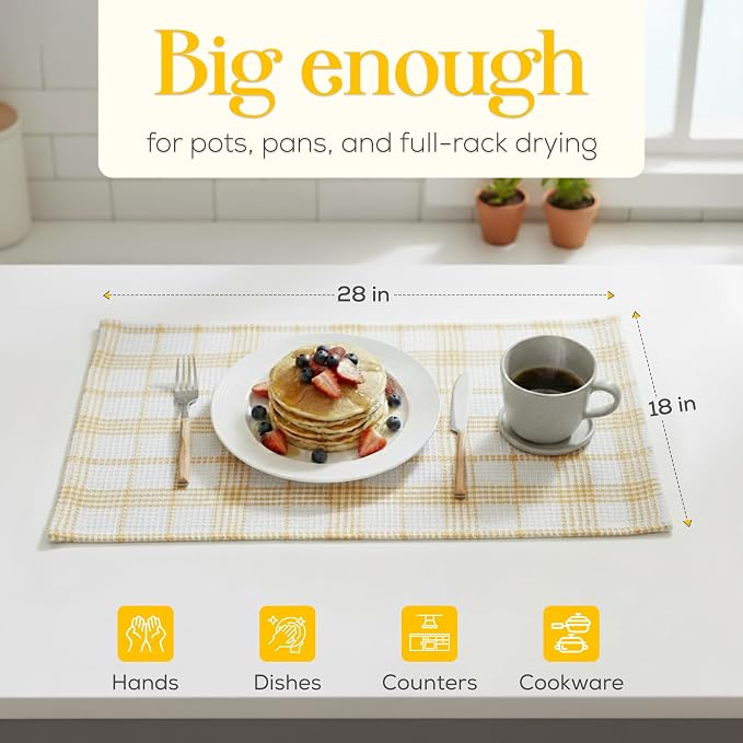 Kitchen Towels Set of 4 Dish Towels Yellow n White Waffle Weave Cotton Hand - Image 6