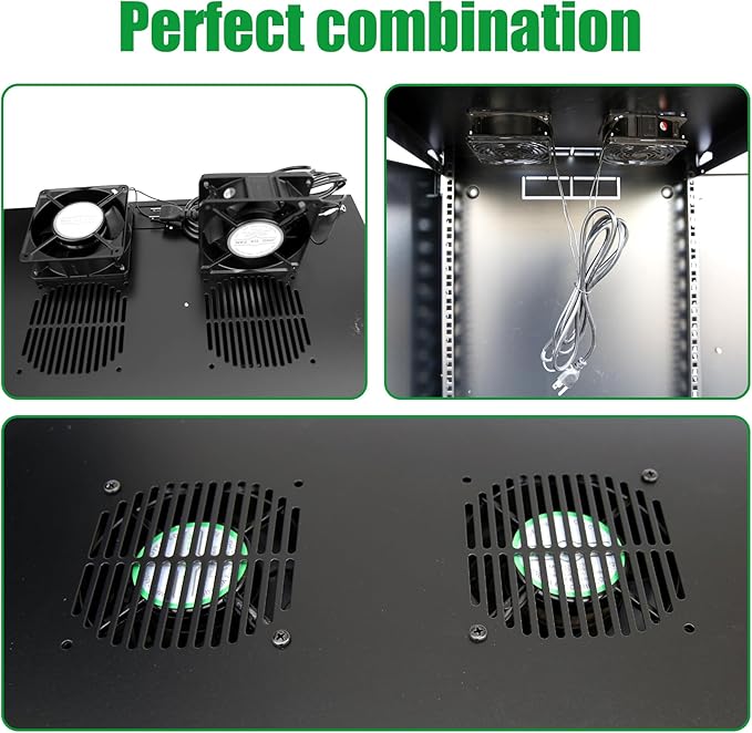 15U Server Cabinet Wall Mount Rack Enclosure with Caster Wheels 2 Server Fans Locking Glass Door Removable Side Panels 19" Network Cabinet 15-18.5" Installation Depth Heavy-Duty Frame (32INCH, 15U)