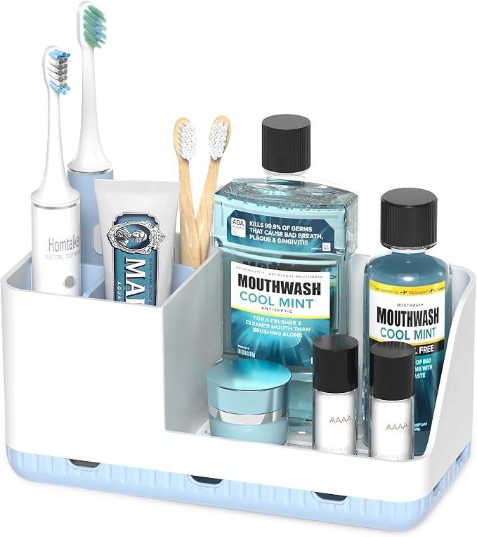 Toothbrush Holder Bathroom Counter Organizer & Storage Detachable | Anti-Slip by Homtalker