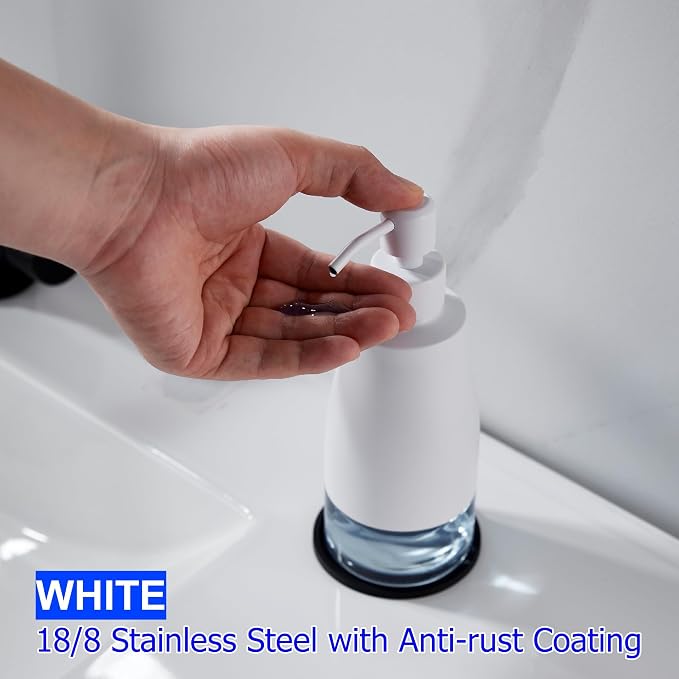 Gaussra White Soap Dispenser - 11 OZ / 320 ML | Stainless Steel and Glass - Image 8