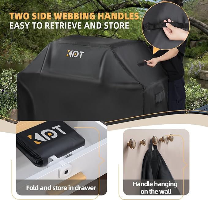 KPT 57 Inch Grill Cover for Outdoor Grill - Heavy Duty Waterproof 420D BBQ Cover with Hook, Air Vent, Buckle - Gas Grill Cover, UV & Fade Resistant, BBQ Grill Cover for Weber, Nexgrill, Char Broil