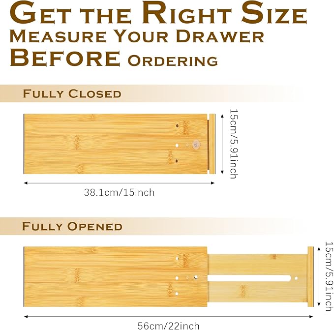 DoubleFill 4 Pcs 6 Inch High Drawer Dividers 15"-22" Adjustable Bamboo Drawer - Image 2