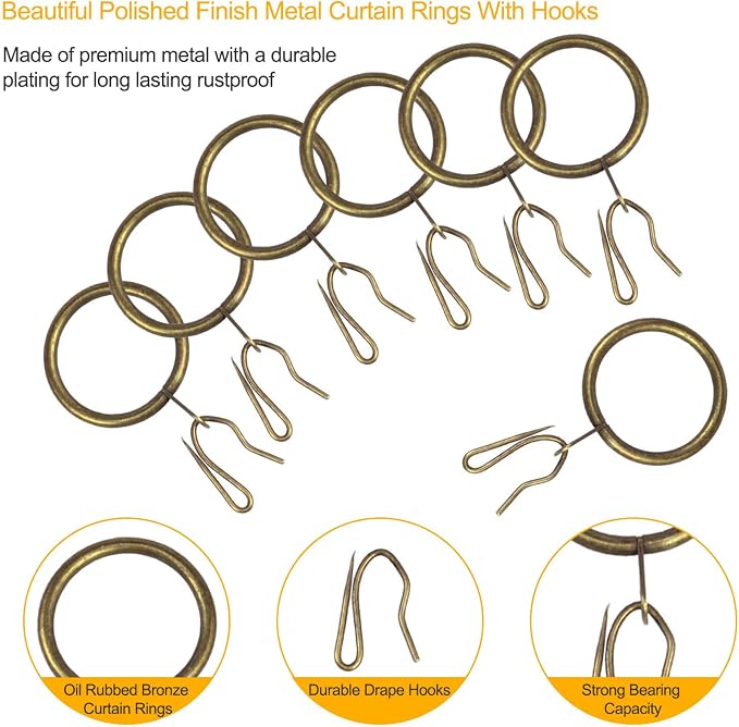 60 Pcs Metal Curtain Rings & Hooks Set, 30 mm Internal Diameter, Curtain Rod - Image 2