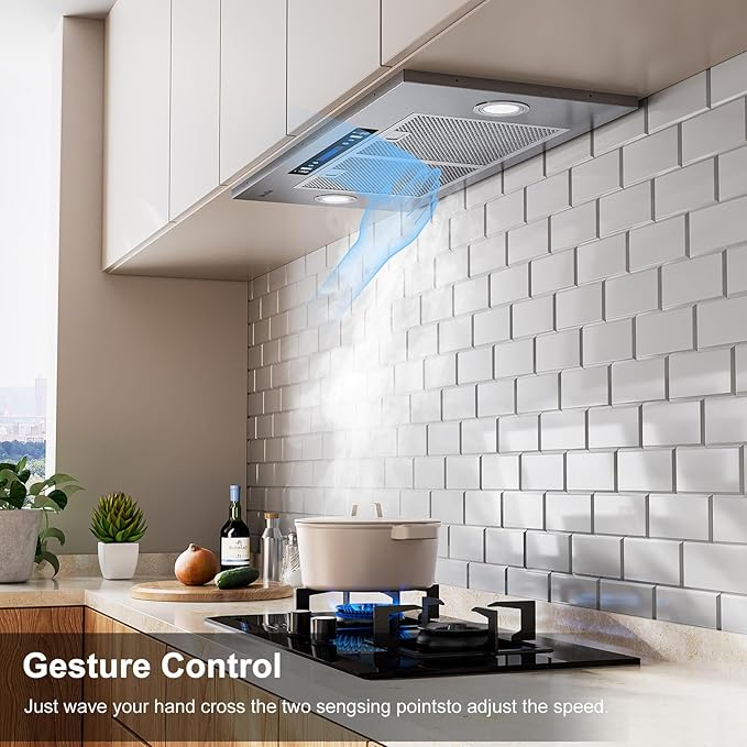 HisoHu 30 Inch Insert Range Hood, 1200 CFM with Ducted Convertible Ductless (Kit Included), 4 Speed Gesture Sensing&Touch Control Panel, Stainless Steel Kitchen Vent
