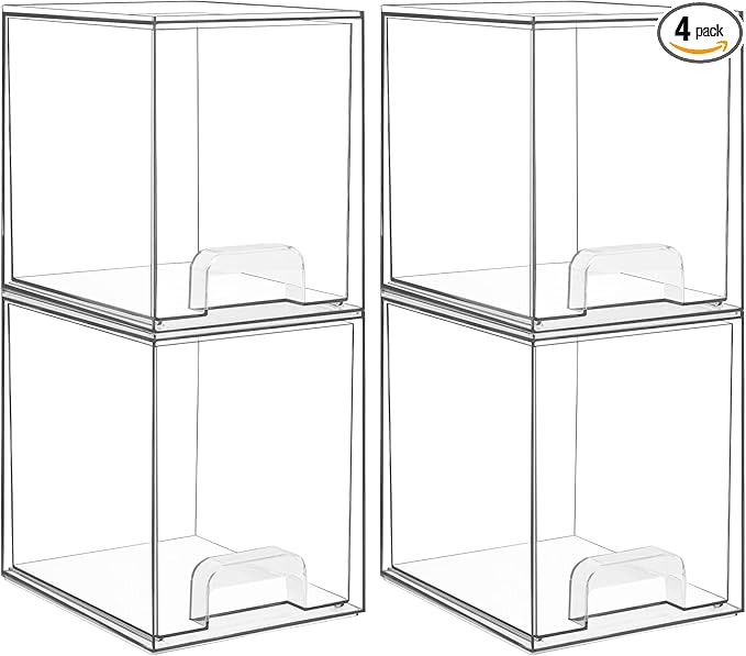 Vtopmart Clear Stackable Storage Drawers, 4 Pack Tall Plastic Organizers | by Vtopmart