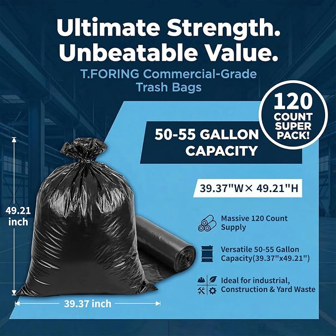 50-55 Gallon Trash Bags Unscented, Fit 187 - Image 3