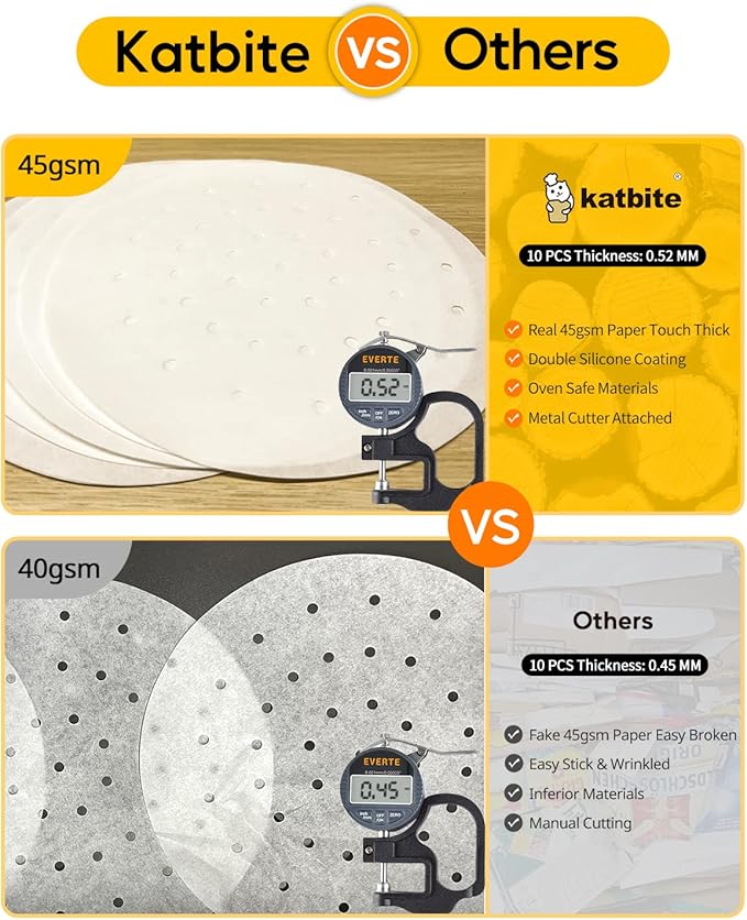 Katbite Air Fryer Parchment Paper Liners 120Pcs, 7.5 inch Perforated Parchment Paper, Heavy Duty & Non-stick Round Parchment Paper for Air Fryer Basket, Bamboo Steamer, Metal Steamer