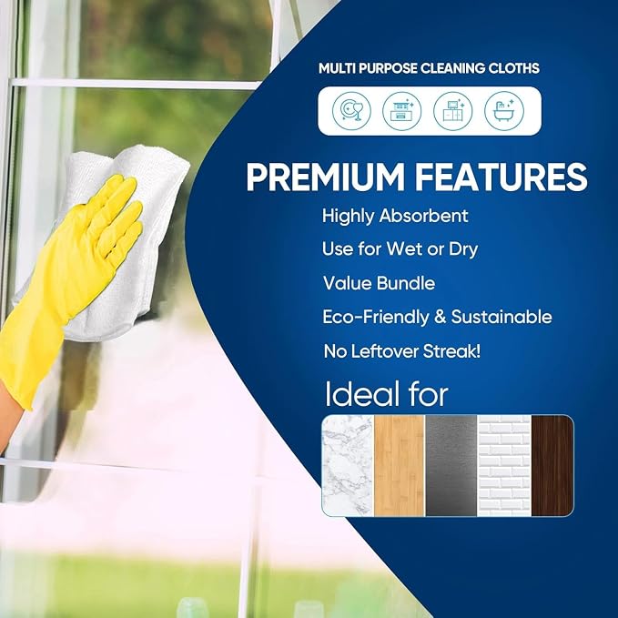 AIDEA White Microfiber Cleaning Cloth 100PK, Reusable Cleaning Rags 12"x12" | - Image 7