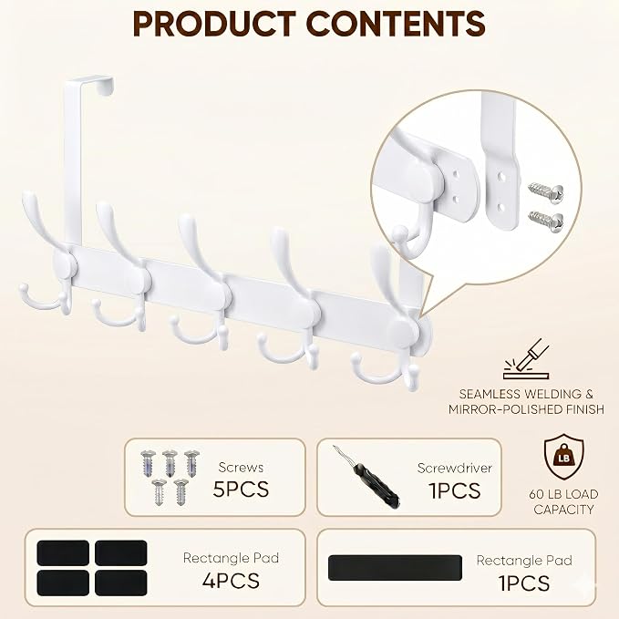 Over The Door Hooks, Coat Rack for Hanging Clothes Hat Towel - Image 3