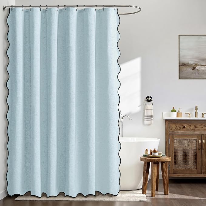MIULEE 72"x84" Extra Long Scalloped Linen Shower Curtain Fog Blue - Image 4