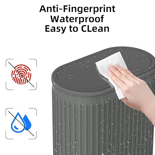 1.8 Gallons Small Stainless Steel Trash Can with Press Type Lid, Slim Bathroom Garbage Bin, Removable Liner Bucket, Dog Proof Narrow Wastebasket with Pop-Up Lid for Bedroom,Toilet (Gray)