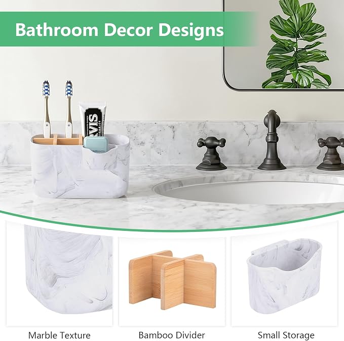 GFWARE Marble Toothbrush Holder, Bathroom Storage Organizer - Image 2