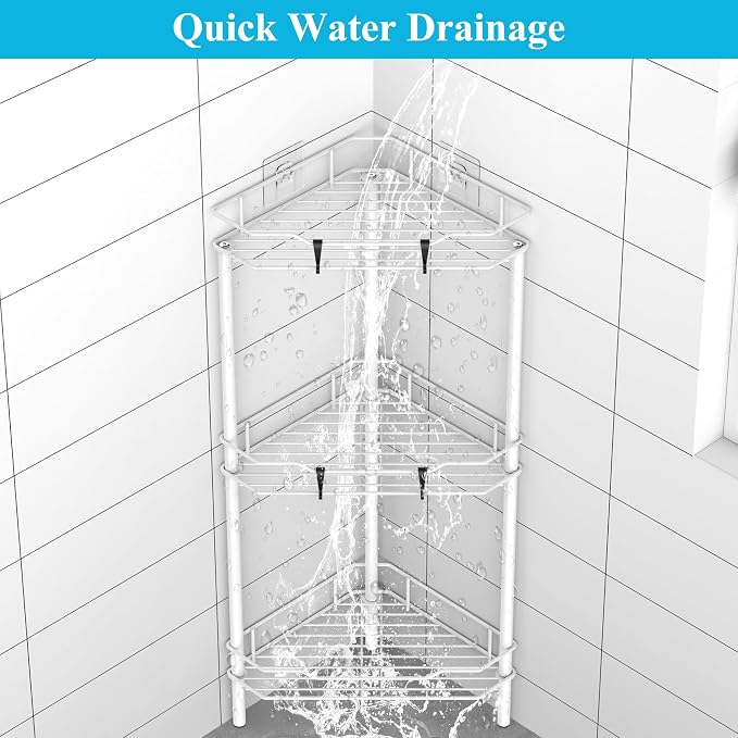 HuggieGems Metal Floor Standing Corner Shower Caddy, 3 Tier - Image 6