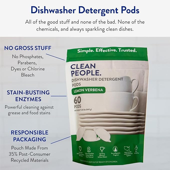 The Clean People Dishwasher Detergent Pods | Cuts Grease and Rinses Sparkling Clean | Residue-Free | Peppermint, 120 Pack