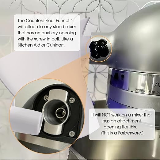 Flour Funnel for Stand Mixer, Tilt-Head with Auxiliary Opening Mixer Attachment, Easy Pour Baking Accessory