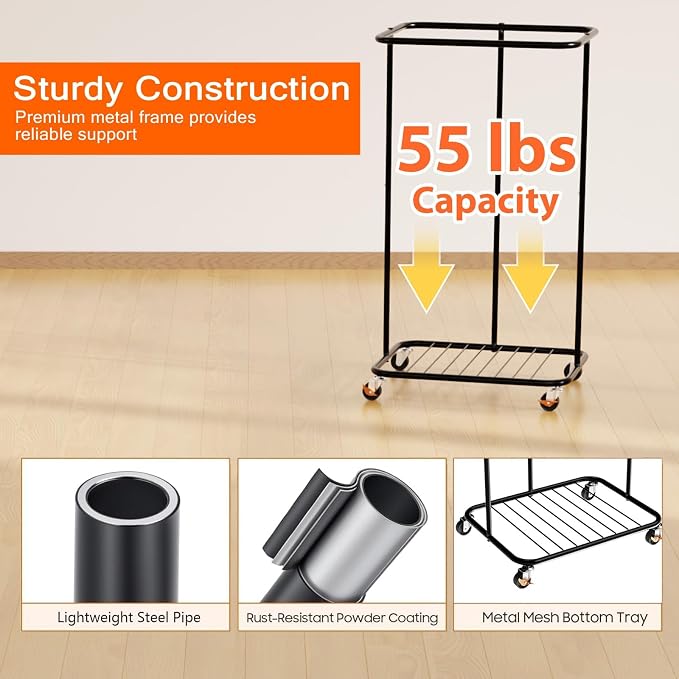 100L Laundry Hamper with Lid & Wheels, Rolling Laundry Basket with Bag - Image 4