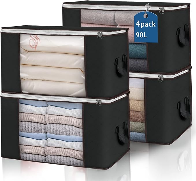90L Large Storage Bags, 4 Pack Clothes Storage Bins Closet Organizers | by BuddingJoy-BuildaJoyfulLifeforYou