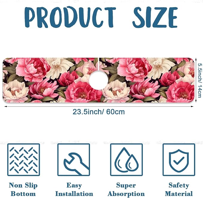 Faucet Mat for Kitchen Sink Absorbent Splash Guard Bathroom 23.5"X5.5" - Image 2