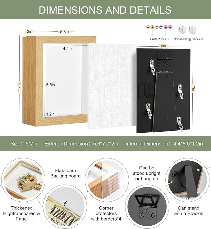 5x7 Mini Shadow Box Display Case Picture Frame with Soft Linen Back,Small Wood Color Shadow Box 5x7 for Flowers Medal Display Case Jersey pet Graduation Memorabilia Baby Ltems Crafts Photos