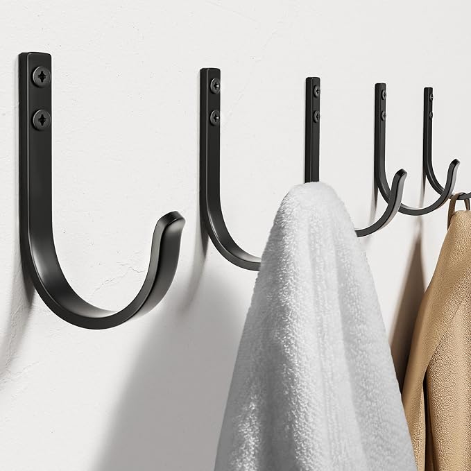 20-Pack Door Hooks for Coat and Towel Black | Screw in Metal Hanger Wall Mount - Image 2