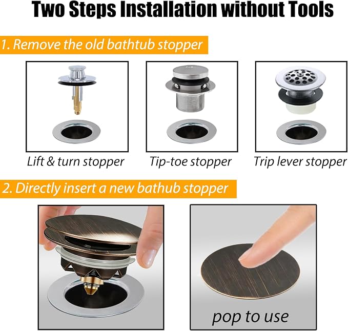 Anlige Bathtub Drain Stopper, Pop Up Tub Stopper and Cover, Bottom - Image 4