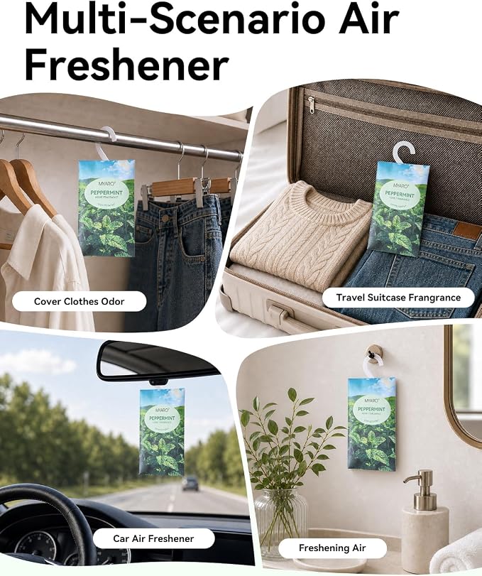 MYARO 12Pcs Mint Sachets Hanging Car Air Freshener, Closet Deodorizer - Image 3