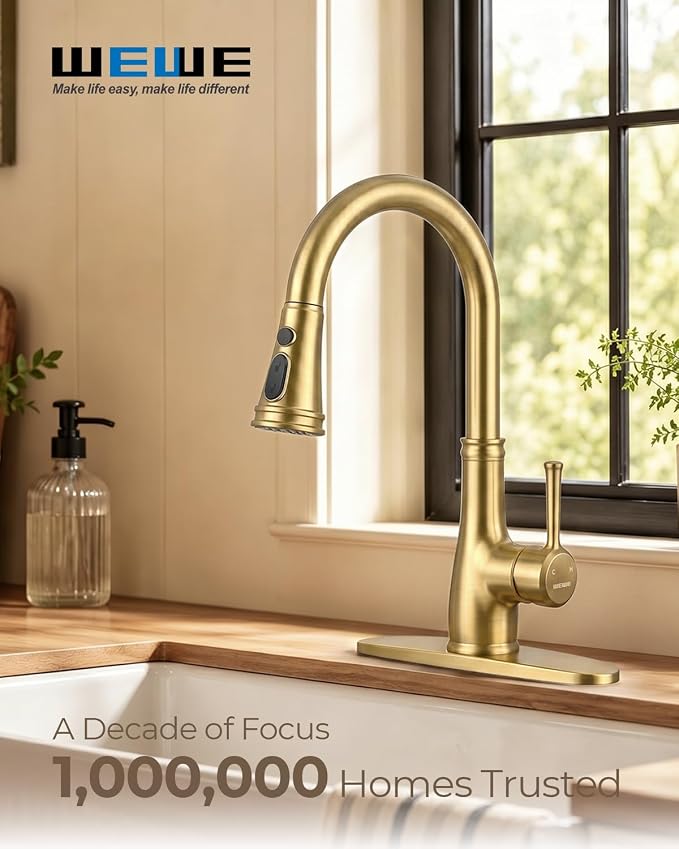WEWE Brushed Gold Kitchen Faucet - Image 8