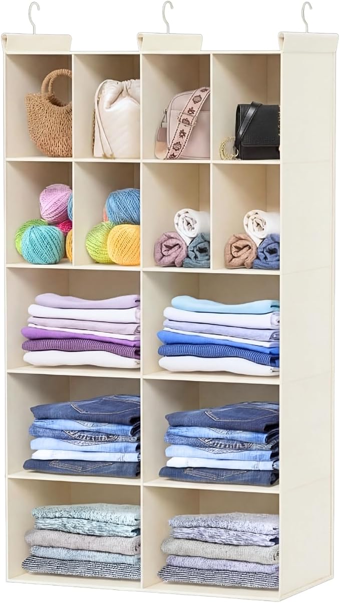 5 Tier Hanging Closet Organizer, 14 Compartments Dual Row Storage, 3 Sturdy by Ofiray-home