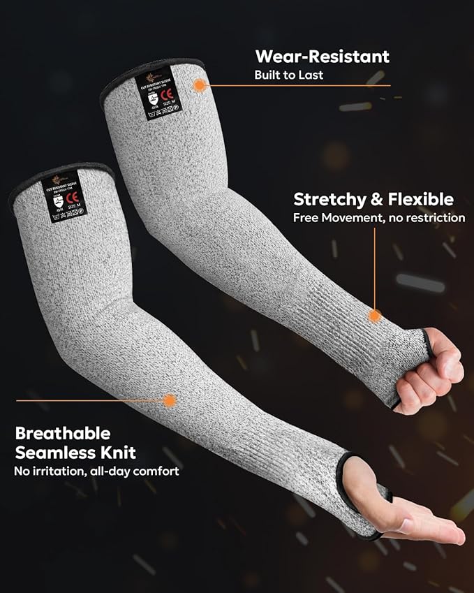 Evridwear Protective Arm Sleeves Cut Resistant Farmers Sleeves for Men Work, Gardening, Farming, Arm Protectors for Thin Skin and Bruising (Small, With Thumb Hole) 5 Pairs