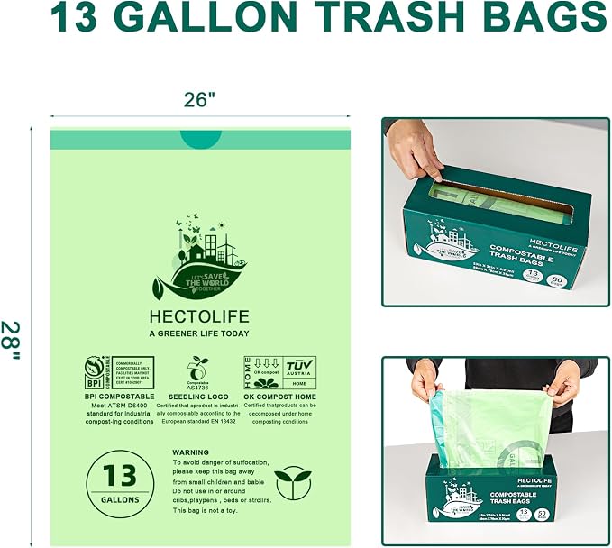 13 Gallon 200 Count Compostable Trash Bags - Image 2