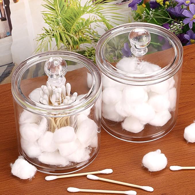 Hipiwe Cotton Ball and Swab Holder Organizer Clear Acrylic Apothecary Jar - Image 5