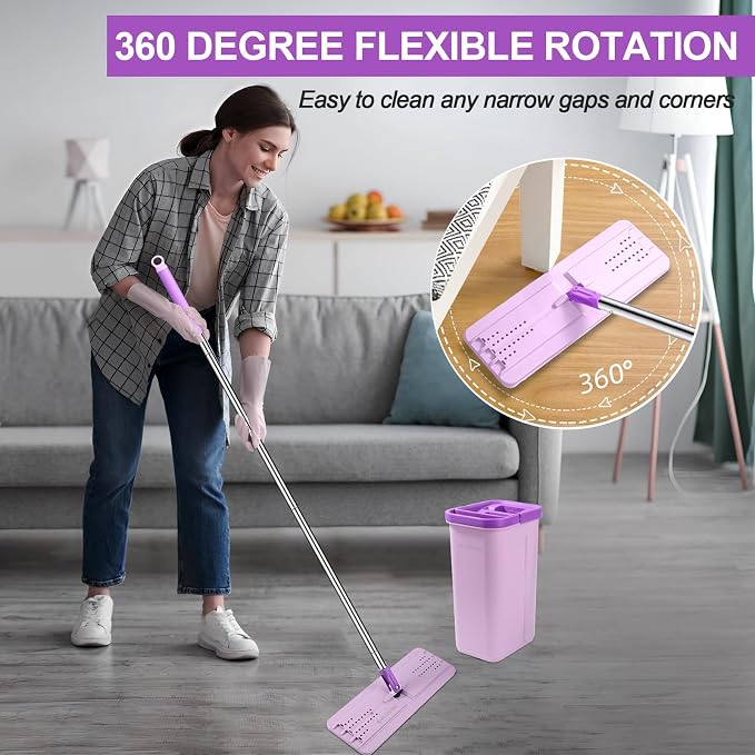 BOSHENG Mop and Bucket with Wringer Set, Hands Free Flat Floor Mop and Bucket - Image 5