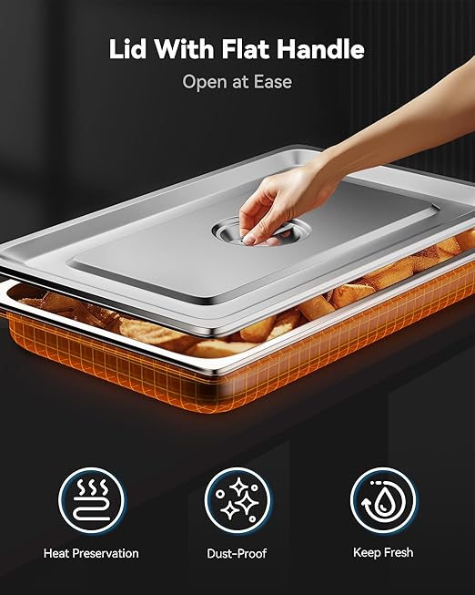4 Pack Full Size Hotel Pans with Lids, 2.5" Deep Stainless Steel Steam Table Pan with Lid, 22 Gauge Anti Jam Commercial Catering Food Pans for Hotel, Home, Party, Restaurant, Buffet