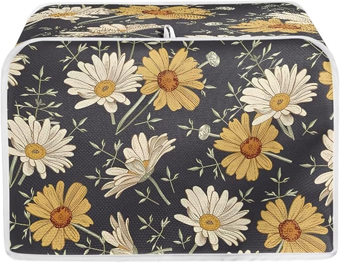 Retro Daisy Pattern Toasters Cover Spring Flower Bread Maker Covers Kitchen Small Appliance Dust-Cover Kitchen Accessories for Toaster,2 Slice