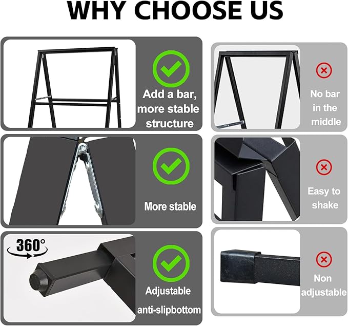 USCNC 24 x 36 Inch A Frame Sign Double-Sided Folding Sandwich Board Heavy Duty Slide-in Sidewalk Signboard for Outdoor Street Advertising Poster(Frame only，No white board)