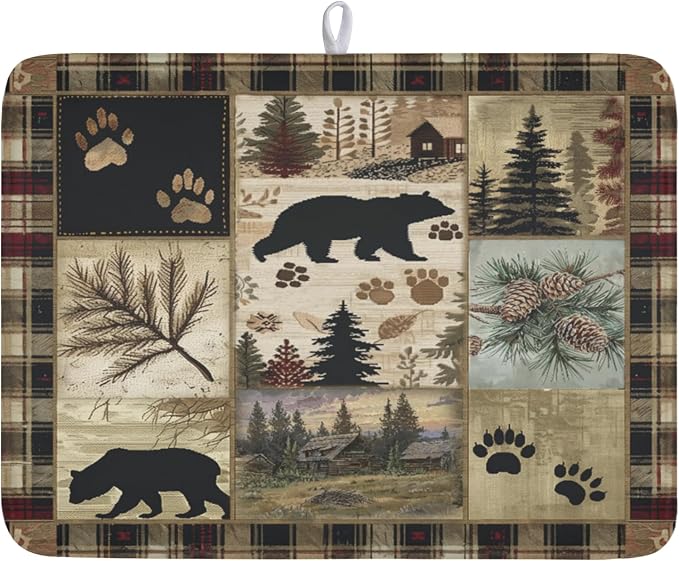 Giwawa Black Bear Dish Drying Mat Forest Cabin Decorative Dishes Pad 18x24 Inch by Giwawa