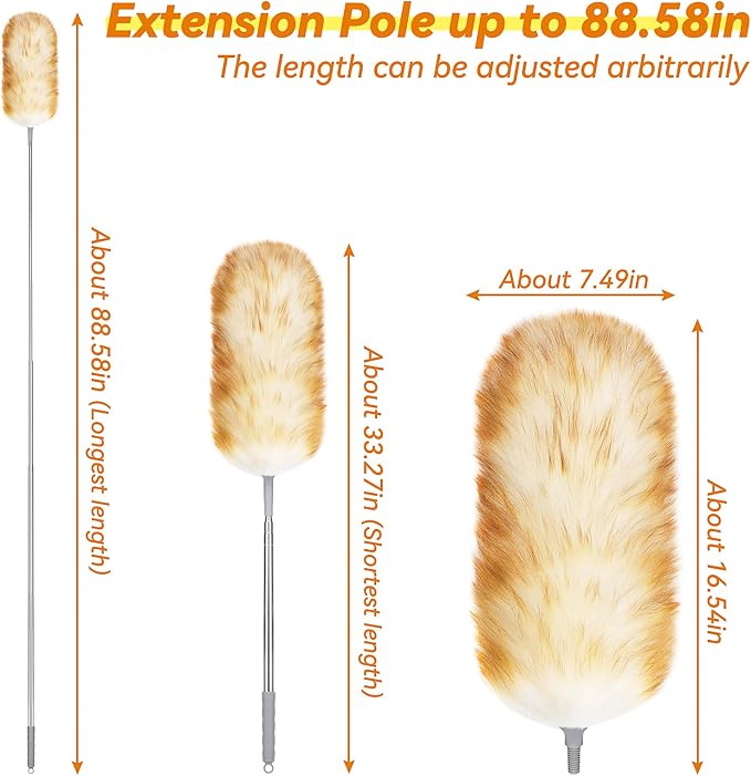 Lambswool Duster with Extendable Handle up to 88.58 in, Natural Feather Dusters - Image 2