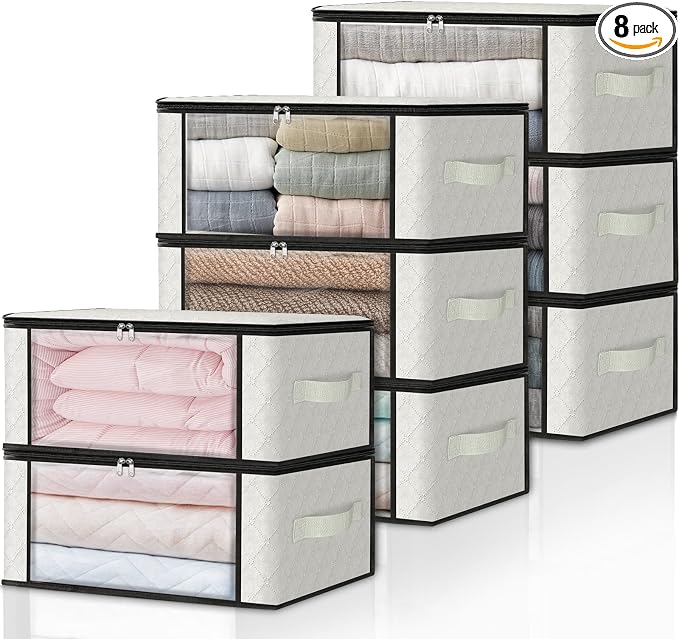 HomeHacks 8-Pack Clothes Organizer Storage Bags, 35L Storage Bins, Reinforced by HomeHacks