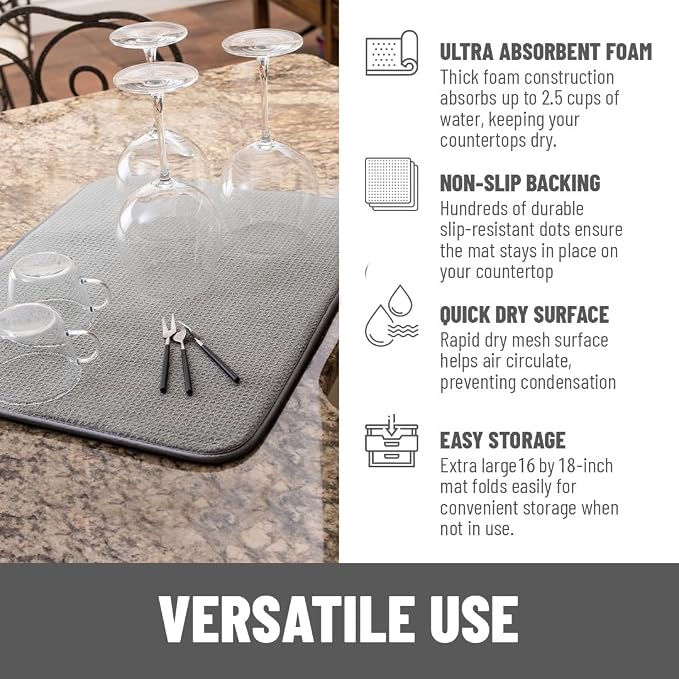 Bellemain Dish Drying Mat, Drying Matt Kitchen Counter, 16x18 Inch - Image 4